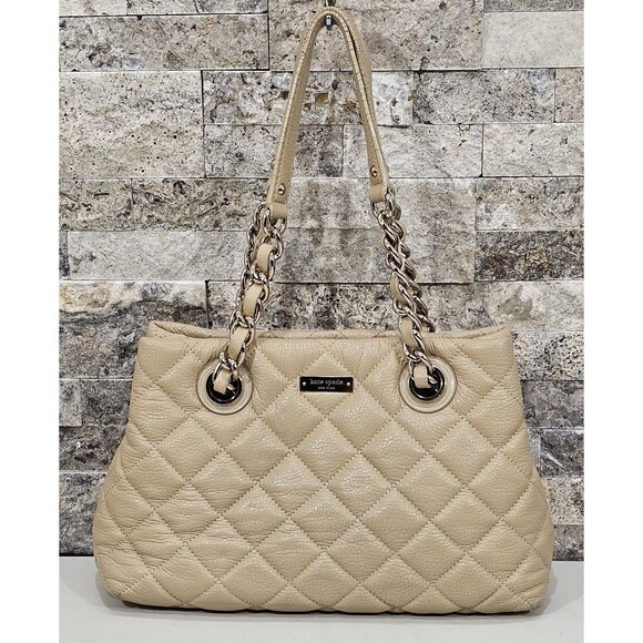 Kate Spade Purse Quilted Leather Chain Straps Gold Coast Maryanne Satchel Beige - Picture 1 of 16